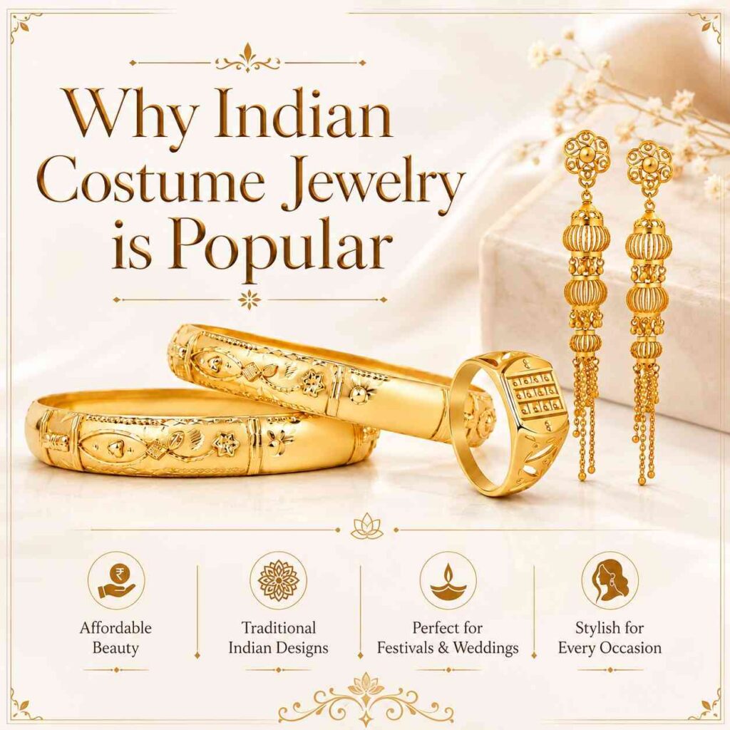 Why Indian Costume Jewelry is Popular.
Indian costume jewelry is very popular because it is stylish, affordable, and perfect for every occasion. It gives a beautiful and elegant look at a lower price, which makes it a favorite choice for women and fashion lovers. Lots of reasons for so popular Indian costume jewelry. The first one is the affordable and budget-friendly, stylish and trendy designs, perfect for weddings and festivals, lightweight and comfortable, large variety of designs, safe for travel and events, traditional and modern fashion combination, and social media and celebrity influence.
