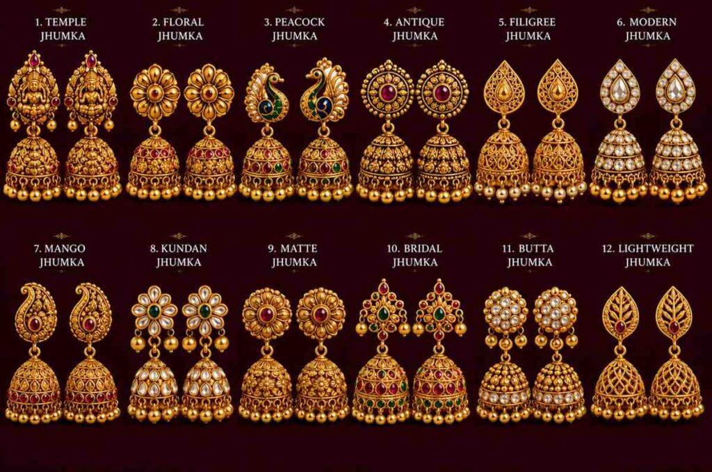 Latest jhumka designs.
New and trendy earring styles that are popular in the market right now. These jhumkas come in different patterns, sizes, and gold designs for weddings, festivals, and daily wear. If you are searching for 10 gram gold jhumka designs with prices, best choices for modern and traditional looks.