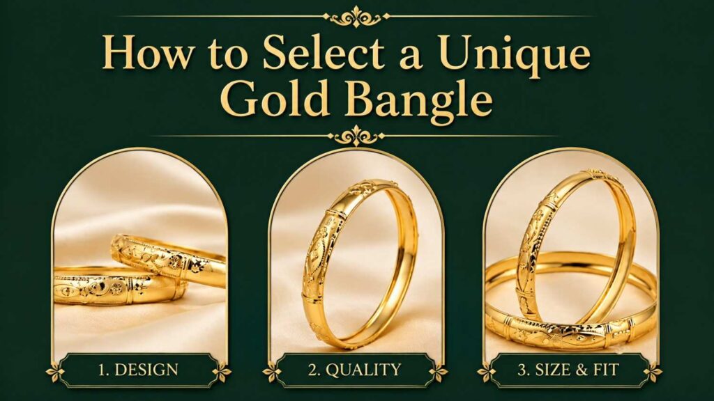 . How to Select a Unique Gold Bangle. 
Choosing a Unique Gold Bangles Designs is not about purchasing jewelry; it involves selecting the perfect design that aligns with your personal style, preferences, and the specific occasion. The right bangle further increase your beauty. 