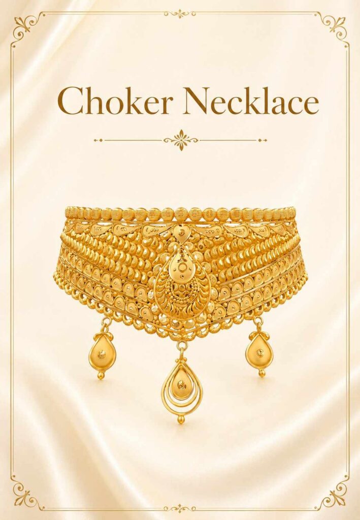 Choker Necklace.
A choker necklace is worn very close to the neck. This jewelry style is very popular because of its unique fit and fashionable look.
